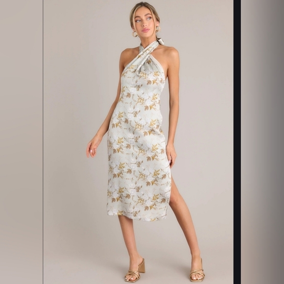 NWT Red Dress Boutique Light Sage Floral Halter Midi Dress - Women's Size Large - Picture 2 of 7